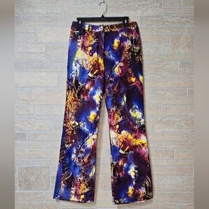 ST. JOHN SPORT TIE DYE MULTICOLOR STRETCH FLARE JEANS 6 Y2K Abstract Bootcut